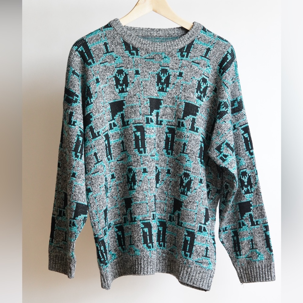 Vintage Grey Teal Black Sweater